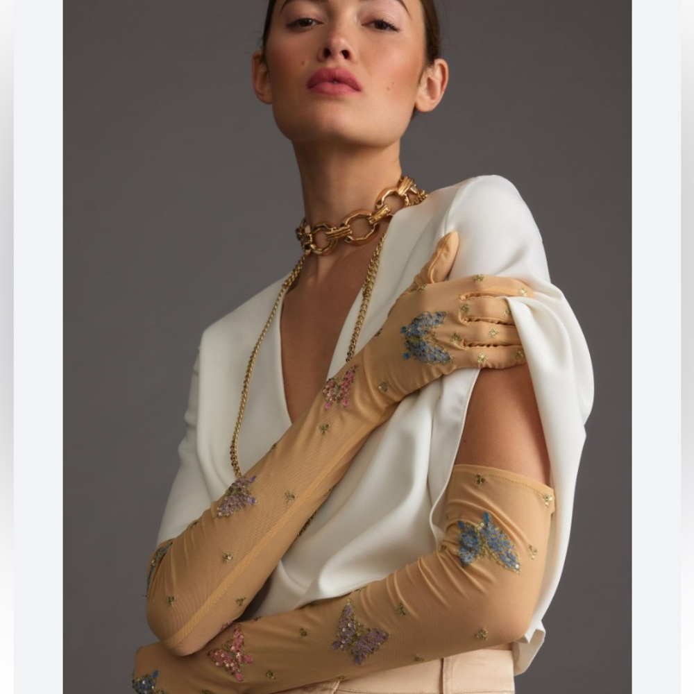 Anthropologie Audrey Adele sheer butterfly king gloves one size